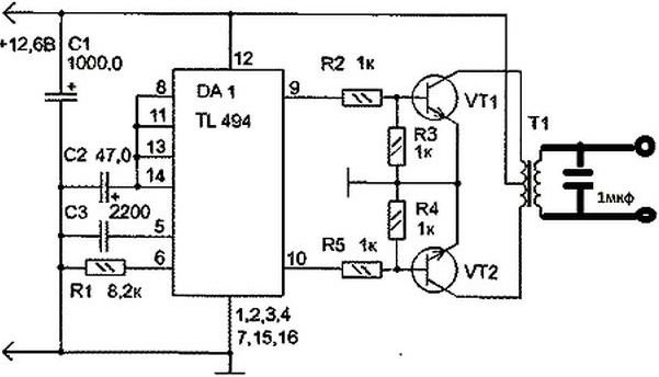 Схема преобразователя напряжения 12 в 220 в на TL494 и транзисторах IRFZ44
