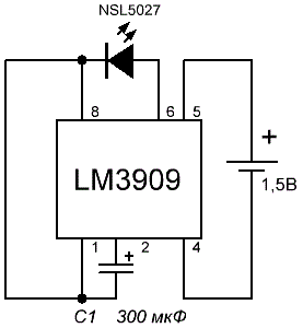Простая мигалка светодиодов на микросхеме LM3909