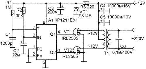 DC-AC преобразователь напряжения 12 \ 220 50 Hz мощностью до 1 кВт
