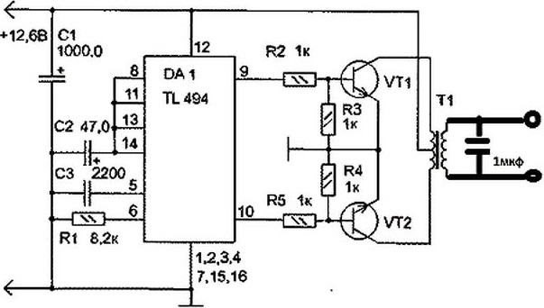 Инвертор 12-220 Вольт на трансформаторе ТС-180 по двухтактной схеме