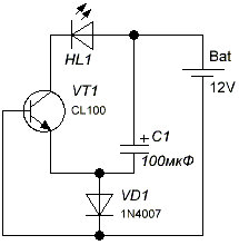 Светодиодный индикатор уровня заряда аккумулятора на транзисторе CL100