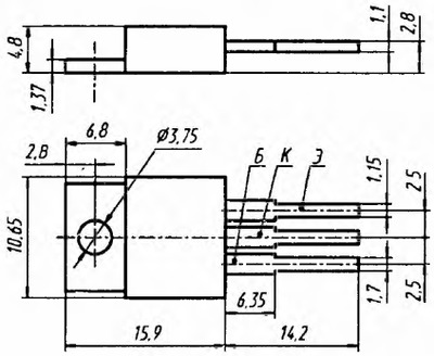 Цоколёвка и размеры PNP транзистора КТ835